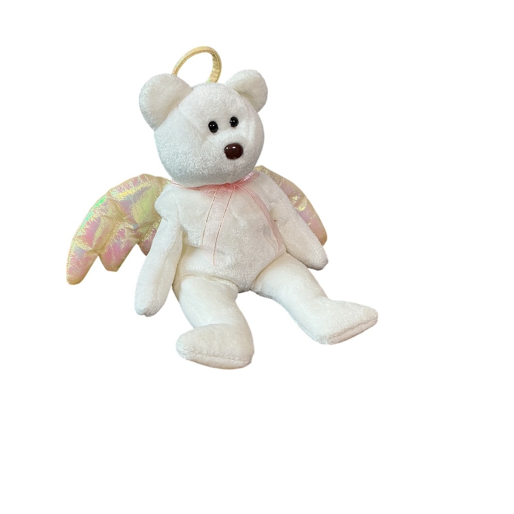 Ty Beanie Babies Halo the Angel Bear White Iridescent Wings 1998 Plush Toy